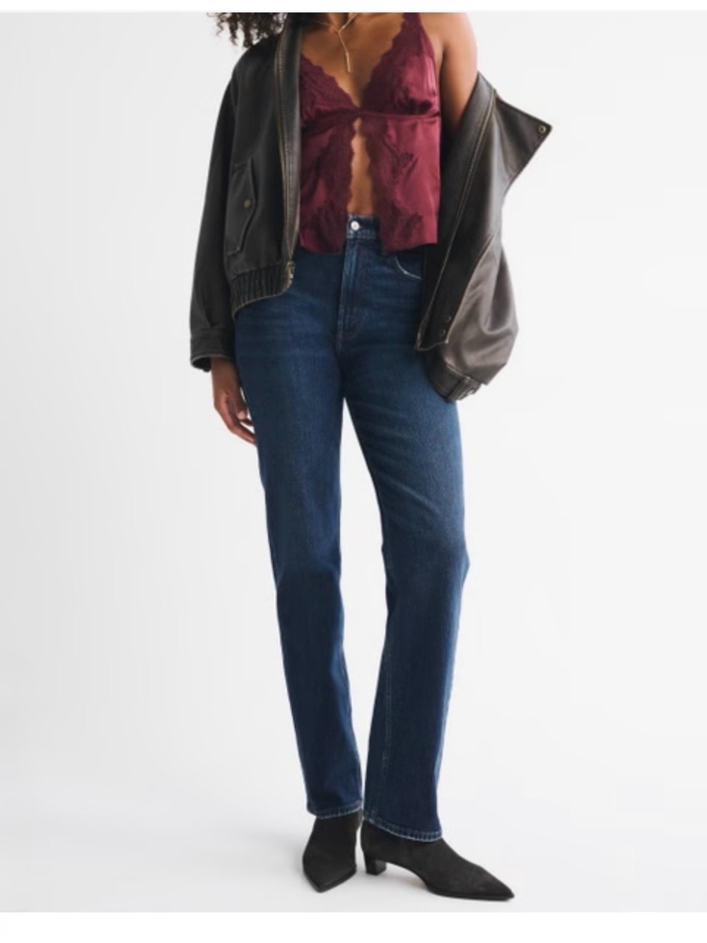 Abercrombie & Fitch High-Rise Straight Jeans in Dark Blue